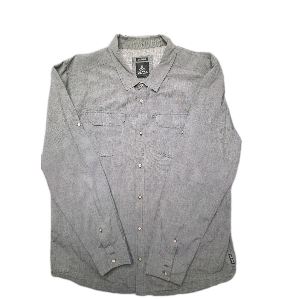 Prana Men's Shirt XXL Long Sleeve Slim Fit Breathe 100% Organic Cotton Gray